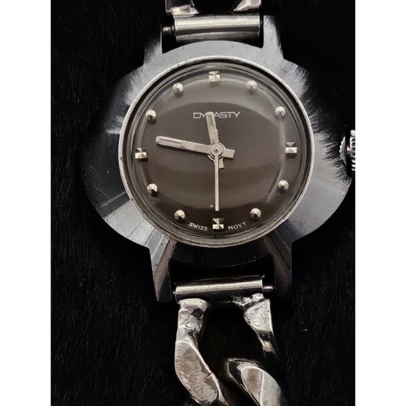 Rare Ladies Swiss Dynasty Manual Wind Watch 1 Jewel Chrome Bracelet Gorgeous main image 6